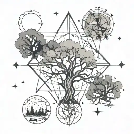 World Tree Set Against The Stars Scattered