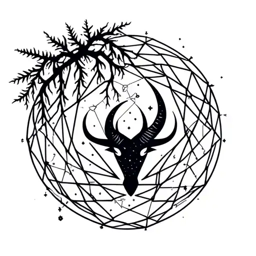 Capricorn Constellation Intertwined With Weeping Willow