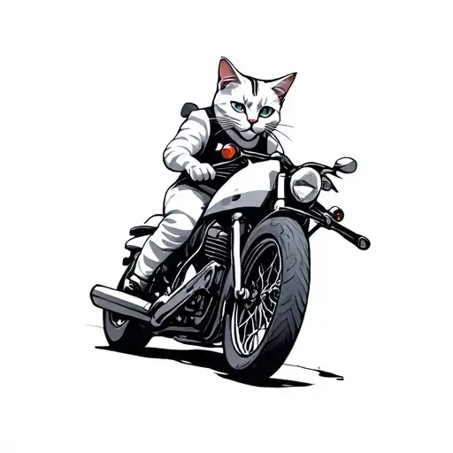 White Cat Riding Motorcycle