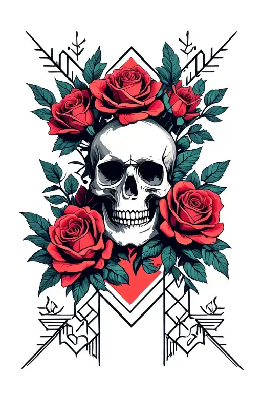 Skull And Roses Surrounded