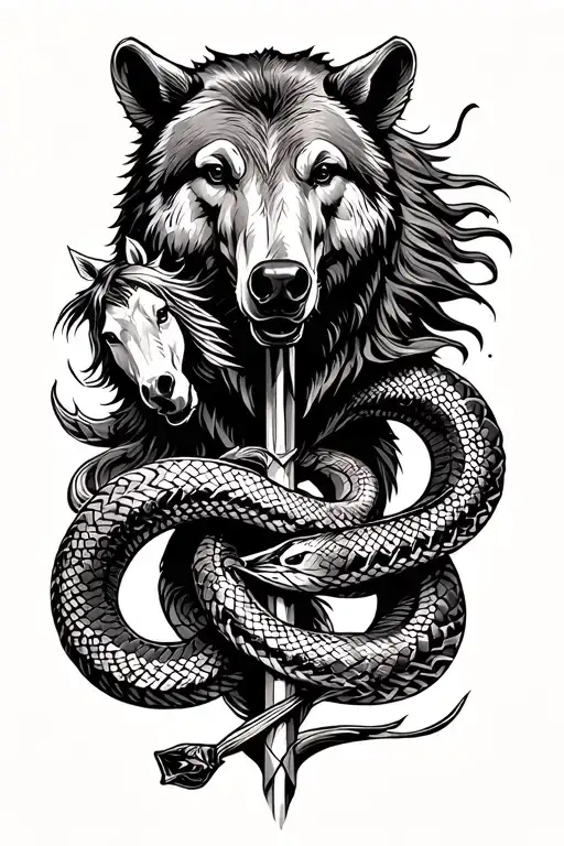 Tottenham Pole With Bear Wolf Snake And Horse