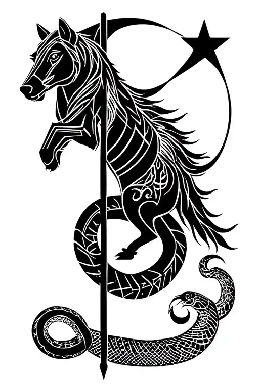 Tottenham Pole With Bear Wolf Snake And Horse Fine Line