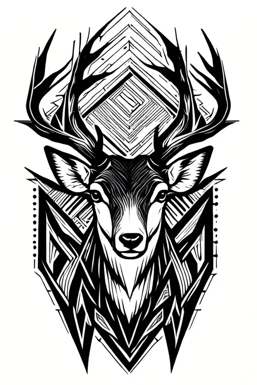 Deer Head Geometric Abstract Representation Bold Blackwork