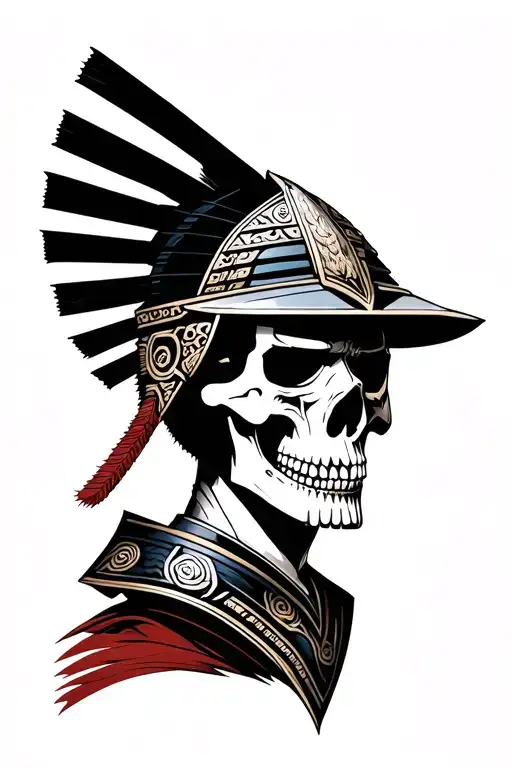 Samurai Head And Helmet Skull