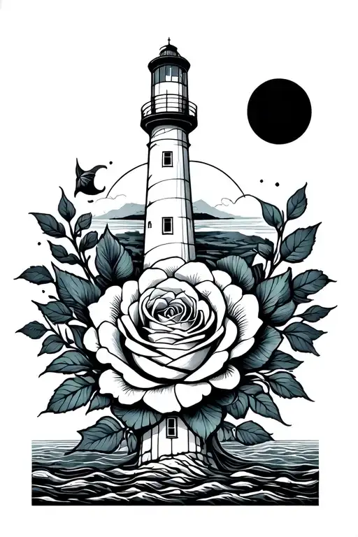 Lighthouse Roses Sun Moon