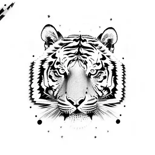 Tiger With Realistic Features Inside Scratch Marks