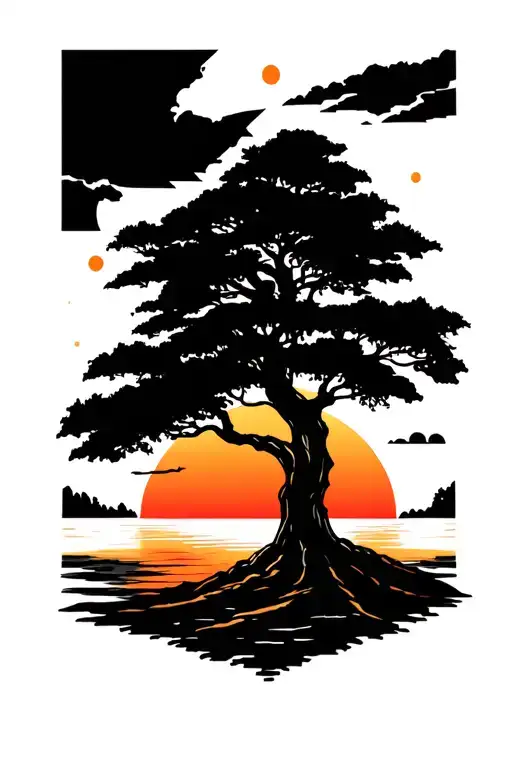 Plam Tree Wih Sunset