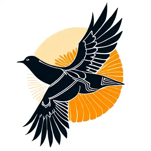 Folk Art Style Dove Flying