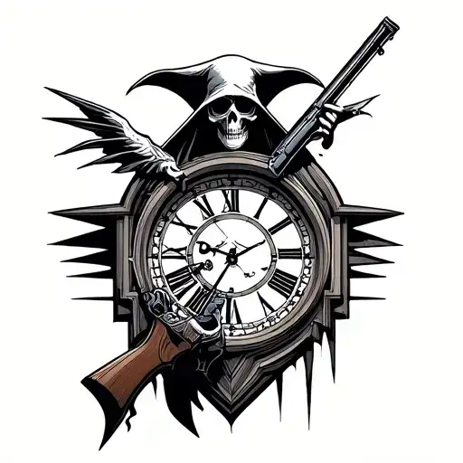 Grim Reaper Holding 22 Marlin Rifle Grandfather Clock