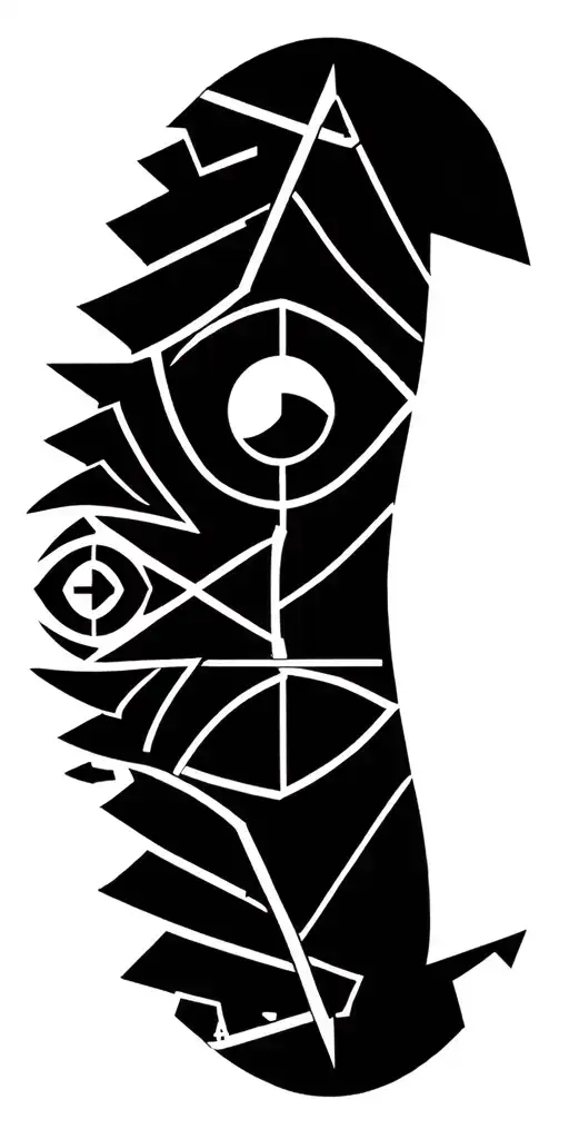 Geometric Design With A Pyrimid In The Middle With An Eye And A Negitive Space Cross As The Pupil