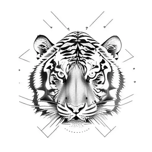 Tiger With Blue Eyes And Clouds Aroud It