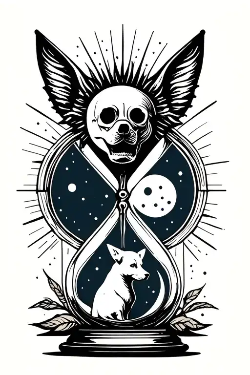 Memento Mori Hourglass With Dog Sun And Moon