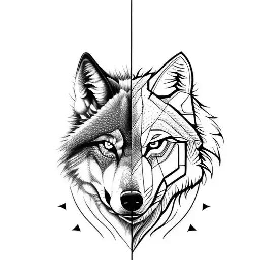 A Half Digital Wolf And Half Real Wolf With Fierce Look And An Arrow In Mid