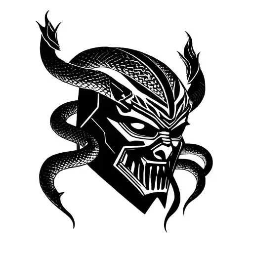Oni Mask In The Shape Of Darth Mauls Face With A Snake Coiled Around It