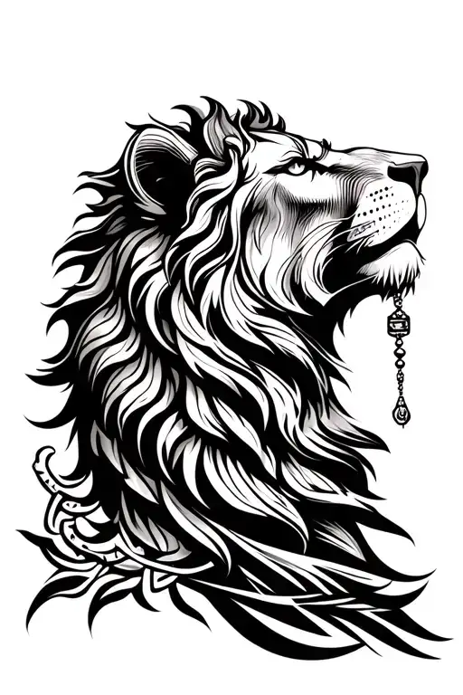 Lion Head With Rosary On His Neck