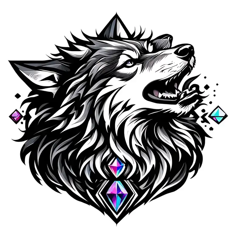 Wolf Howling With Birthstones Involved