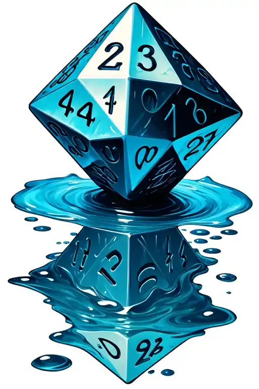Unrolled D20 With A Blue Skinned Anime Style Water Greasing The Background
