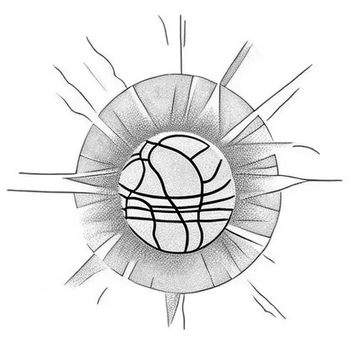A Minimalist Tattoo Of A Basketball Hoop With The Sun Rising Behind It