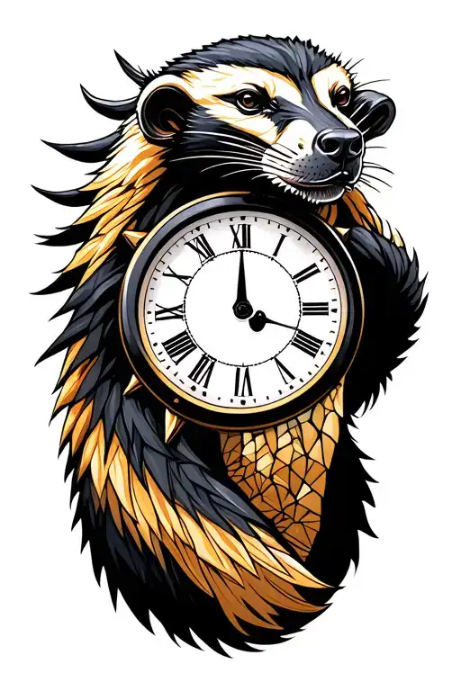 Honey Badger Animal And Time With Analog Clock Reading