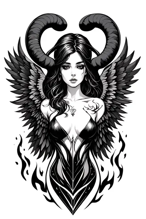 Aries Zodiac Sign Sexy Female Wings Surrounded By Fire