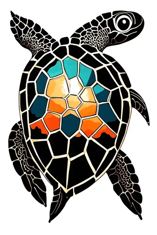 Sunset Sea Turtle Swimming