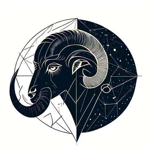 Aries Head With Constellation In Background
