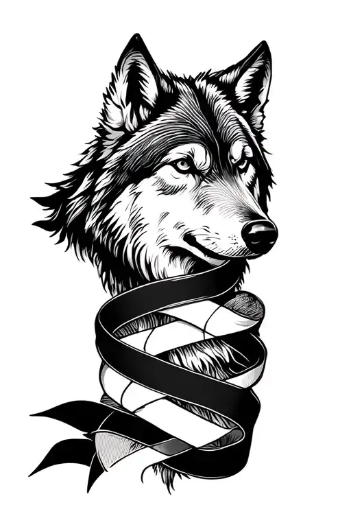 Wolf Gaurdian Names On A Ribbon Wrapped