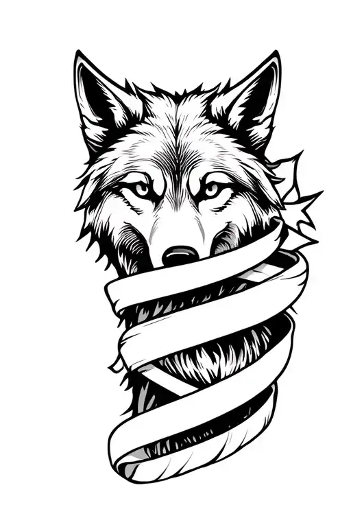 Wolf Gaurdian Names On A White Ribbon Wrapped
