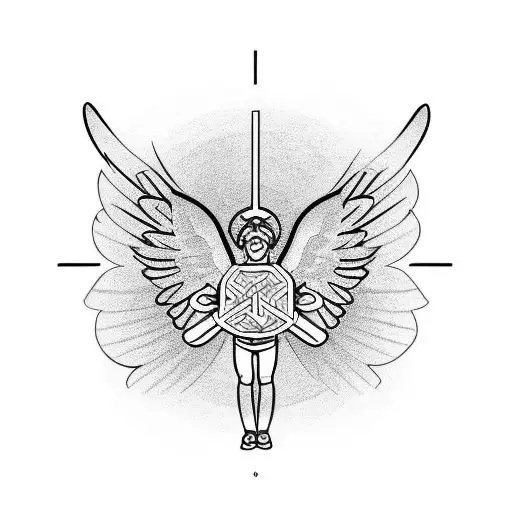 Male Guardian Angel With A Bug Cross Symmetrical