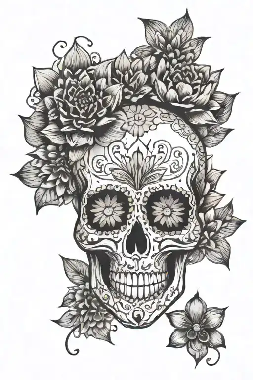 Sugar Skull With Lotus Flower Blooming Out Mouth
