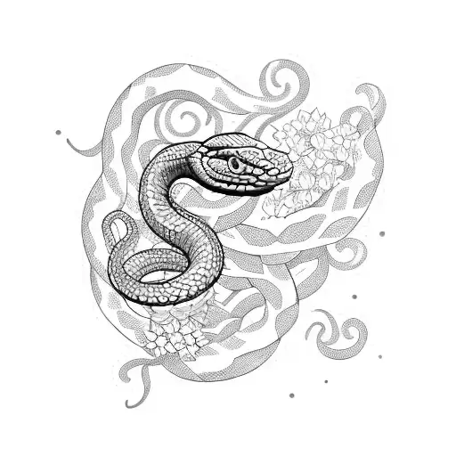 Snake With Hydrangea