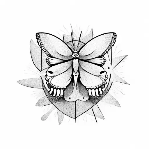Butterfly In Foreground With A Skull In Background In Negative