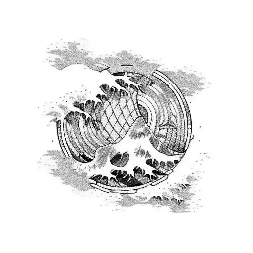 Great Wave Of Kanagawa With Compass