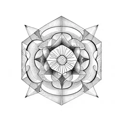 Horizontal Geometric Flower With Sagittarius