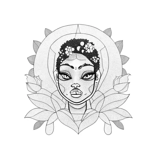 Shadow Black Woman Face With Flower Pot