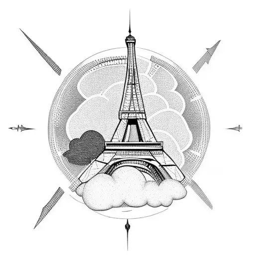 Eiffel Tower With A Plane Flying Through A Cloud In The Background