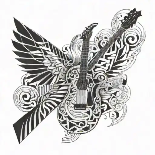 A Guitar Being Built By A Phoenix Using Construction Materials