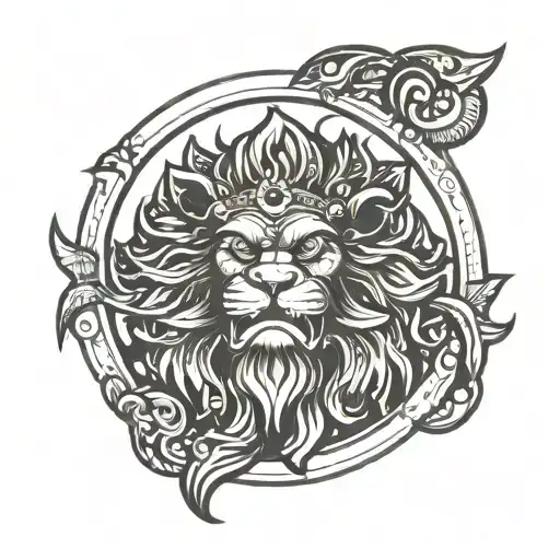 Half Narasimha Logo With Leo Zodiac Sign And Moon Rising