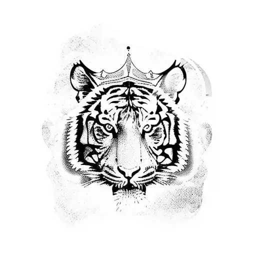 Tiger With Spatial Vibe Crowns And Geometric Elements With Depth