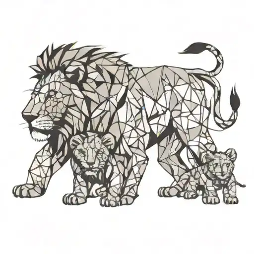 Lion With 2 Lion Cubs