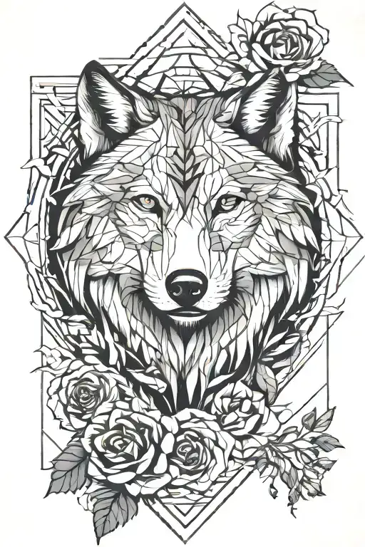 Wolf And Rose Intertwined