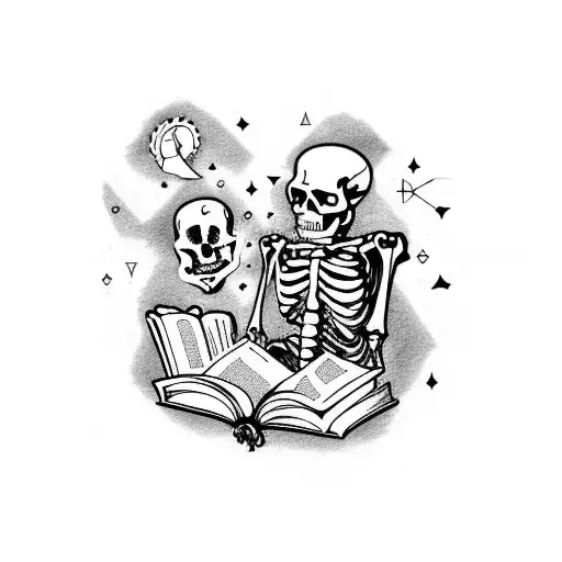 Blind Libra And Skeleton Reading A Book