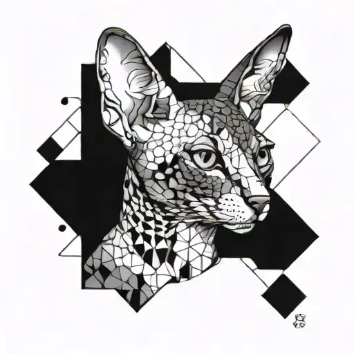 An Abstract Representation Of Cornish Rex Cat In Dotwork Style