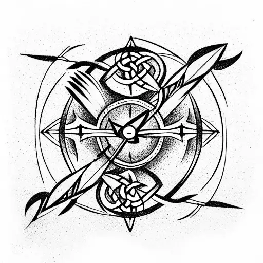 Arrow With Celtic Style Feathers With A Clock In The Middle
