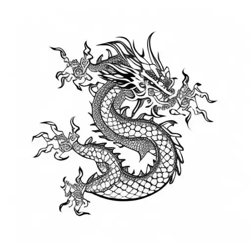 Chinese Dragon With Square And Triangle