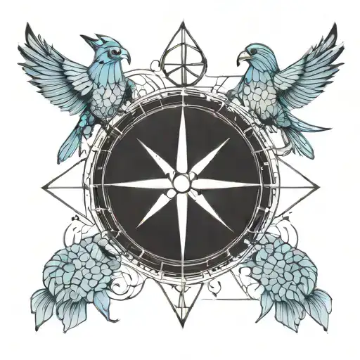 Compass And Turtle And 2 Swallows
