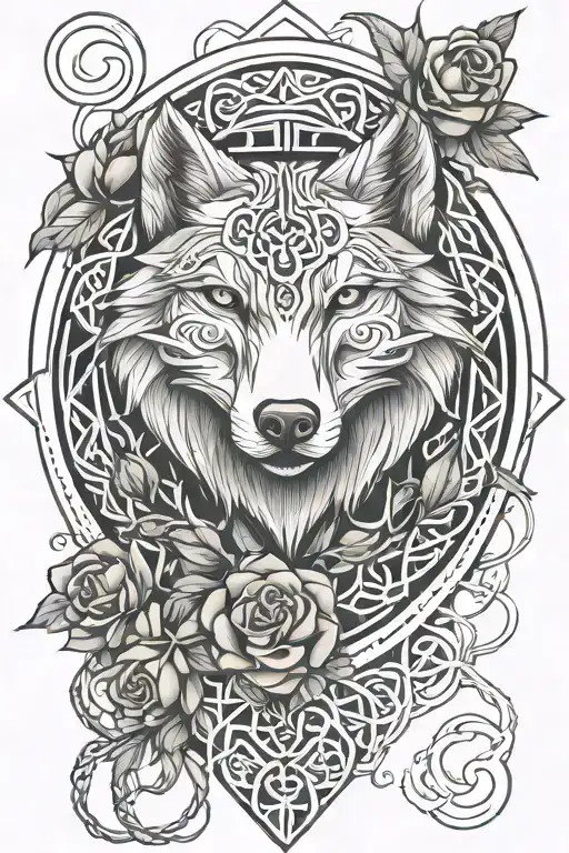 Celtic Wolf And Rose Intertwined