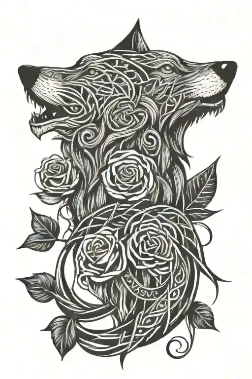 Celtic Wolf And Rose Intertwined
