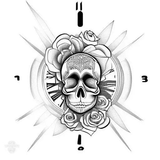 Skull Clock Floral Scary