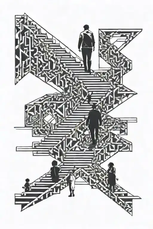 Father And Daughter Walking Up On Stairs To Heaven